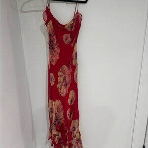 Betsey Johnson Silk Floral Slip Dress Red Midi Size 4